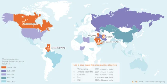 Carte des gisements de pétrole dans le monde