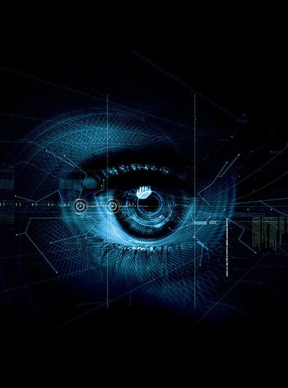 oeil humain avec des écrans virtuels